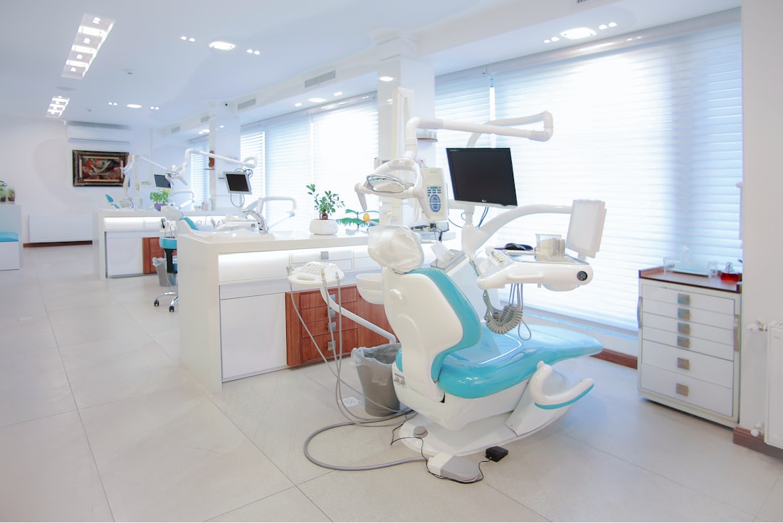 Modern dental treatment room flooded with daylight