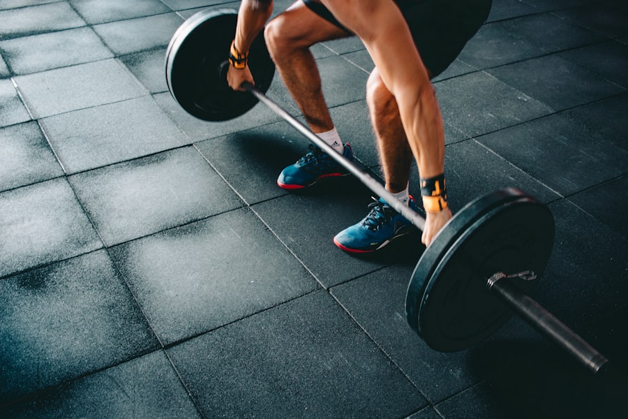 Loaded barbell on the platform