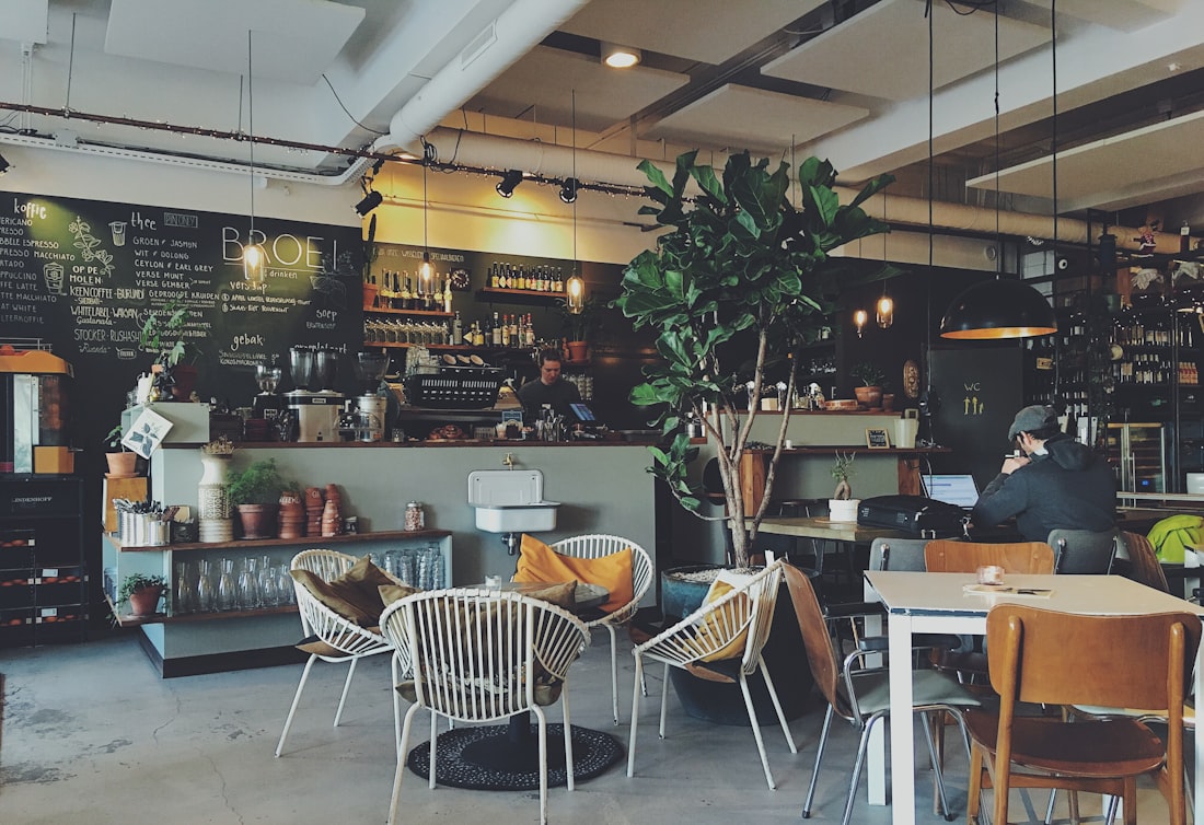 Warm inviting café corner with seating